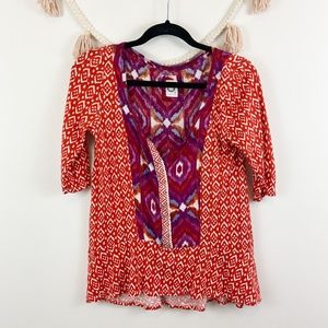 Anthro Akemi + Kin Orange Split Neck Ikat Blouse